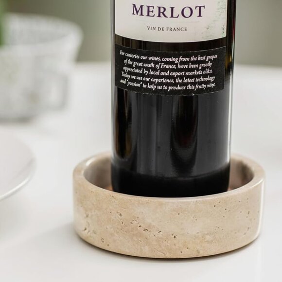 Marble Wine Bottle Coaster 5.5" Inches - Color: Travertine New in Box - Picture 4 of 4